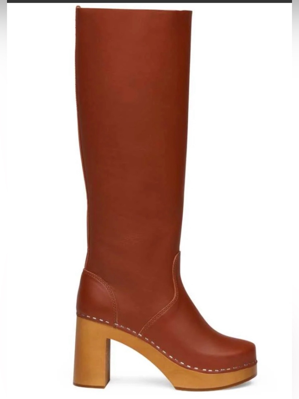 Swedish hasbeens high heel knee high Tall Brown Leather Platform Boot clog Frye